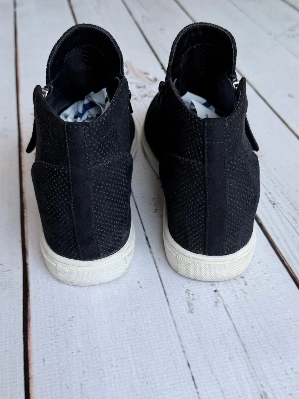Madden Girl Penn Black Faux Suede Hidden Wedge Sneakers Perforated - Size 9.5